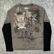 Load image into Gallery viewer, MMA Elite Grey Thermal Long Sleeve Y2k Gothic Skull 2000s Top, Size XL
