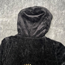 Load image into Gallery viewer, Juicy Couture Black Gold Y2K Mcbling Velour Crown 2000s Hoodie, Size Large
