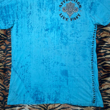 Load image into Gallery viewer, Affliction Blue Cyber Tribal Angel Wing Y2K 2000s Grunge Top, Size Large
