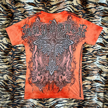 Load image into Gallery viewer, Gothic Cross Orange Grunge Y2K Cyber Tribal 2000s Emo Scene Top, Size Medium
