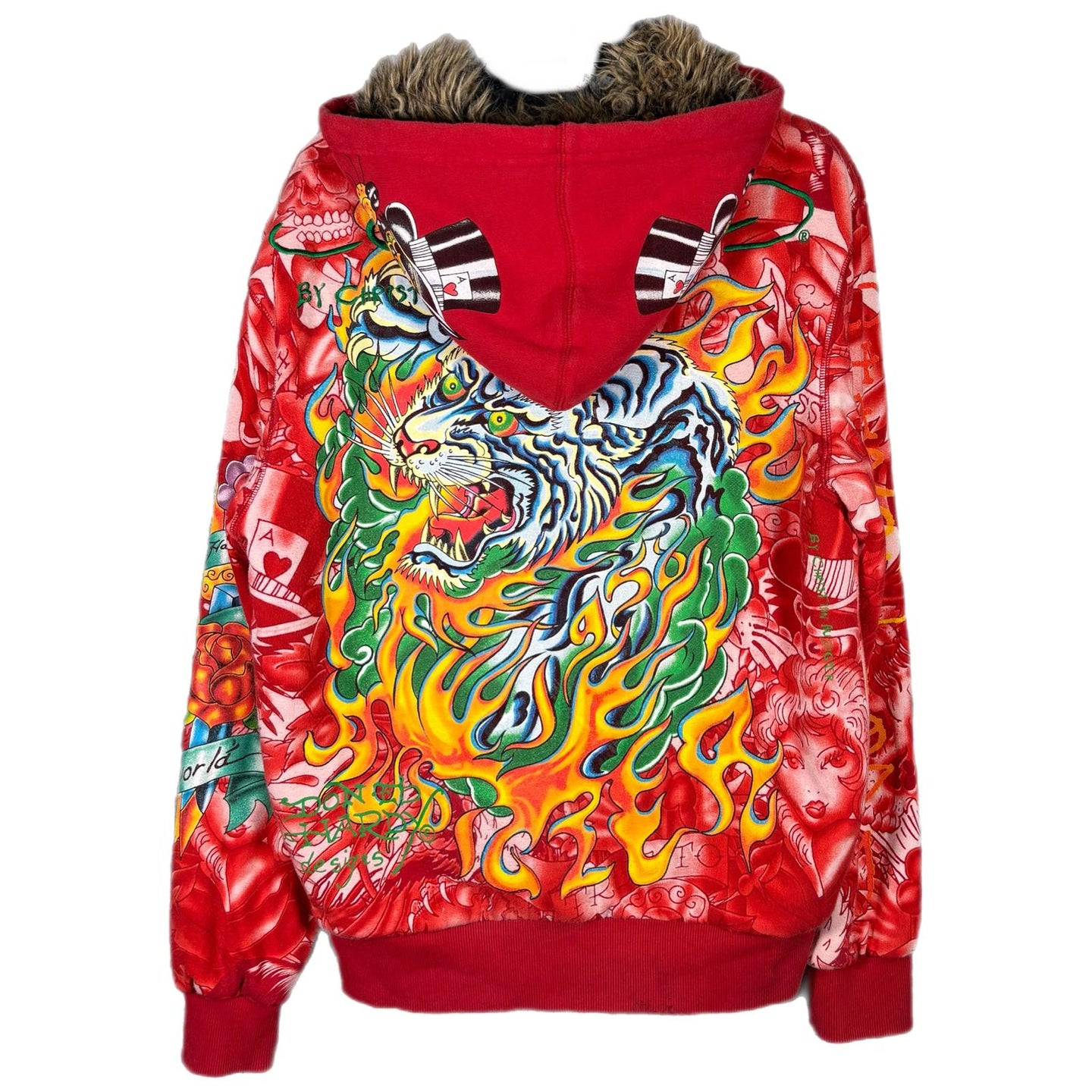 Ed Hardy by Christian Audigier Tattooo Embroidered Full Zip Fur Japan Hoodie