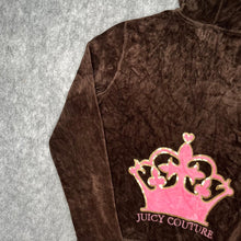 Load image into Gallery viewer, Juicy Couture Brown Y2K Velour Pink Crown Tiara Mcbling Vintage Hoodie, Size L
