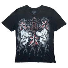 Load image into Gallery viewer, MMA Elite Black Red Gothic Cross Skull Wing Star Cyber 2000s Top, Size Medium
