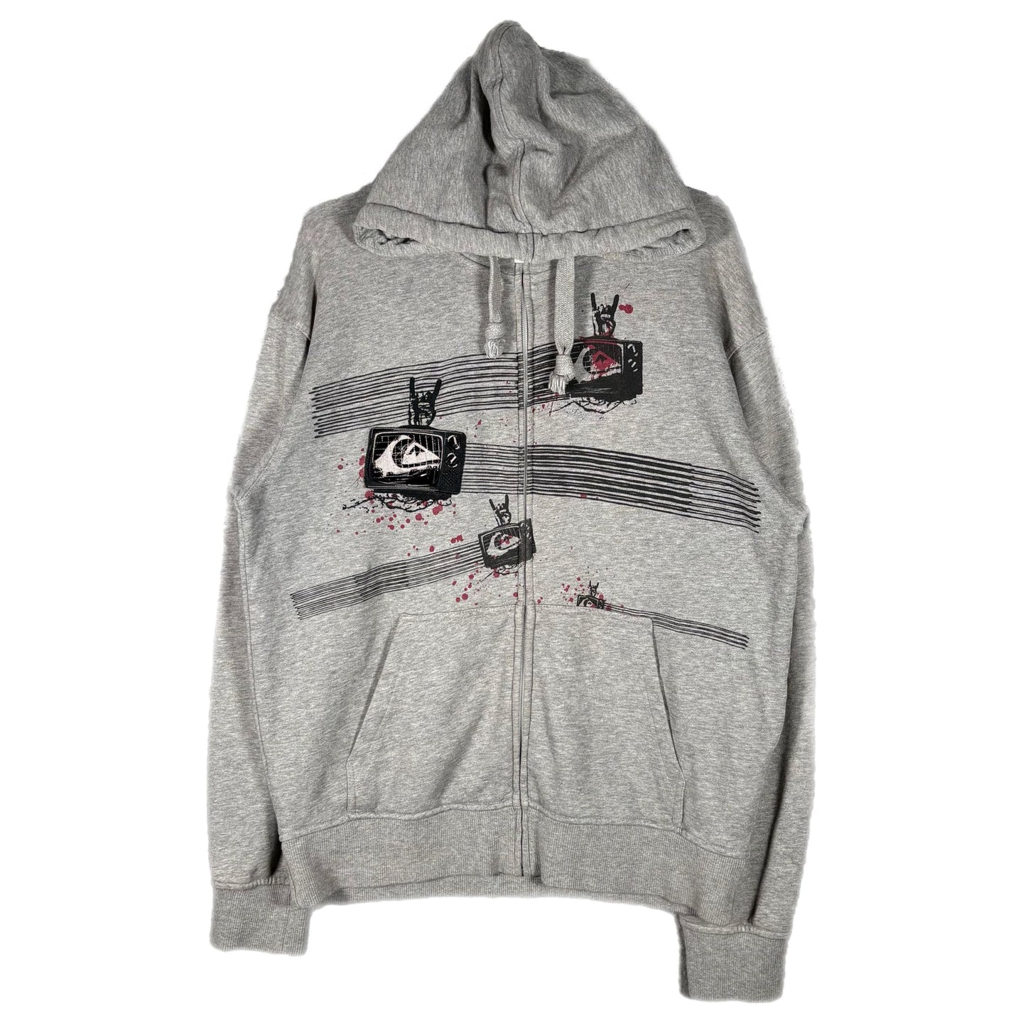 Quiksilver 2000s TV Graphic Zip Hoodie – Grey (M)