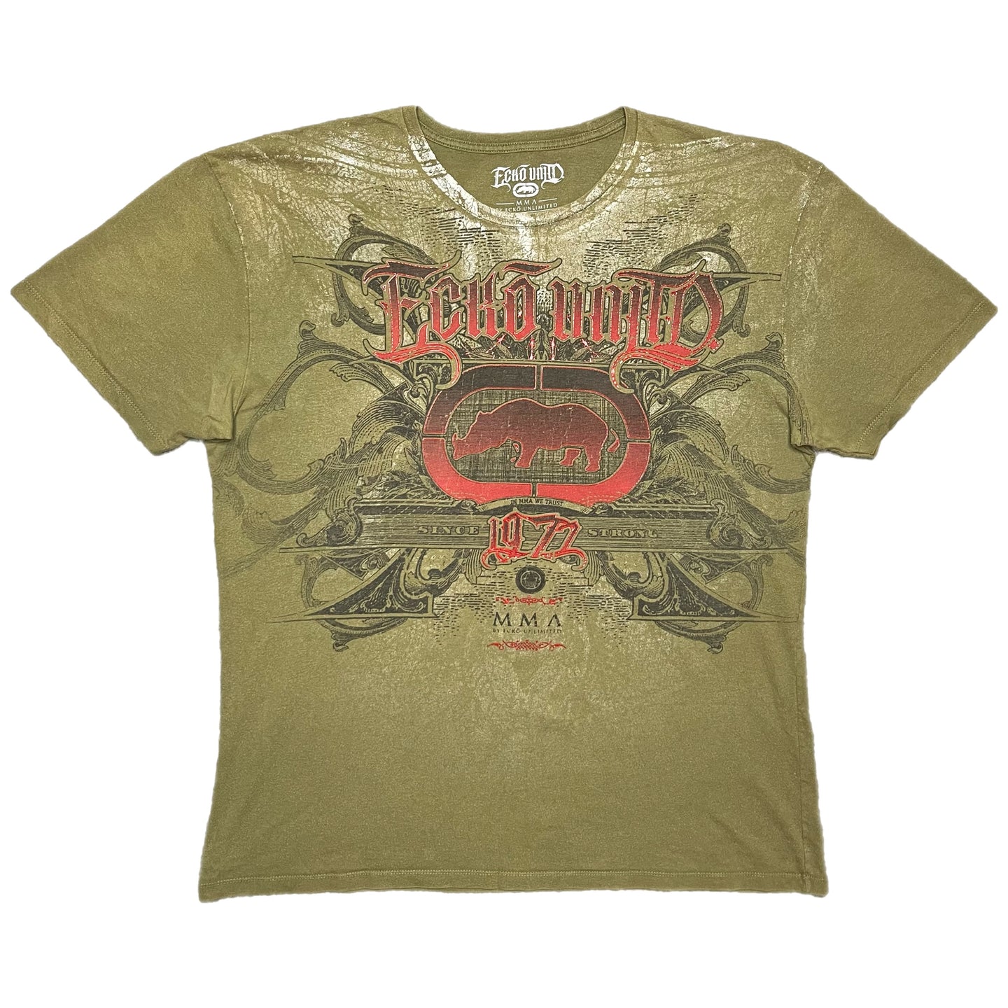 Ecko Unltd MMA Elite Khaki Gothic Grunge Red Y2K 2000s Top, Size 2XL