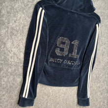 Load image into Gallery viewer, Juicy Couture Navy Stripe Rhinestone 91 Y2K Mcbling Hoodie, Size L
