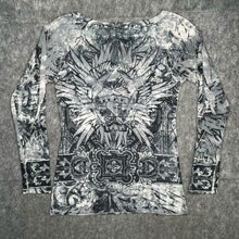 Load image into Gallery viewer, S-Twelve Grey Diamante Unique Ornate Baroque Fear Graphic Grunge Top, Size M

