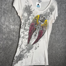 Load image into Gallery viewer, Southpole White Y2K Angel Wing Mcbling Gothic Cross Top, Size M
