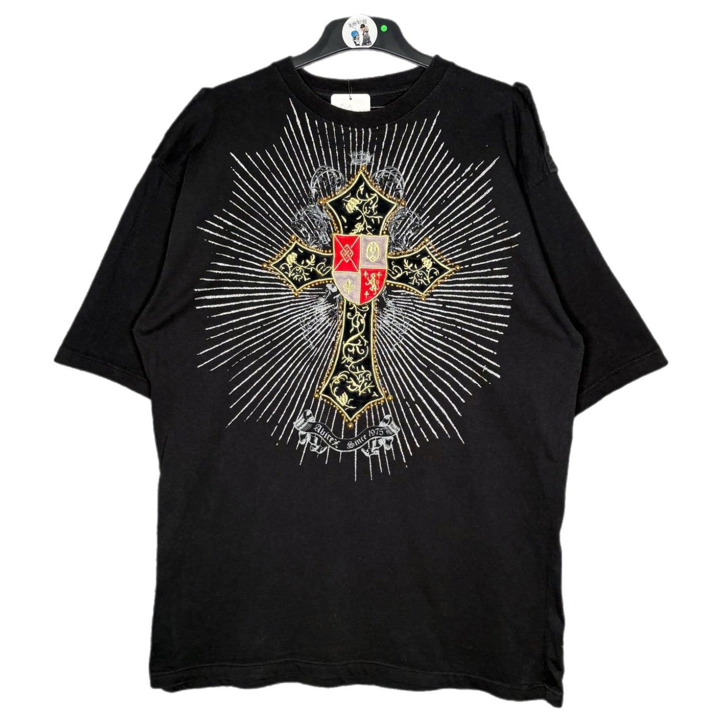 Avirex Black Gothic Cross Gold Grunge 2000s Top, Size XXL