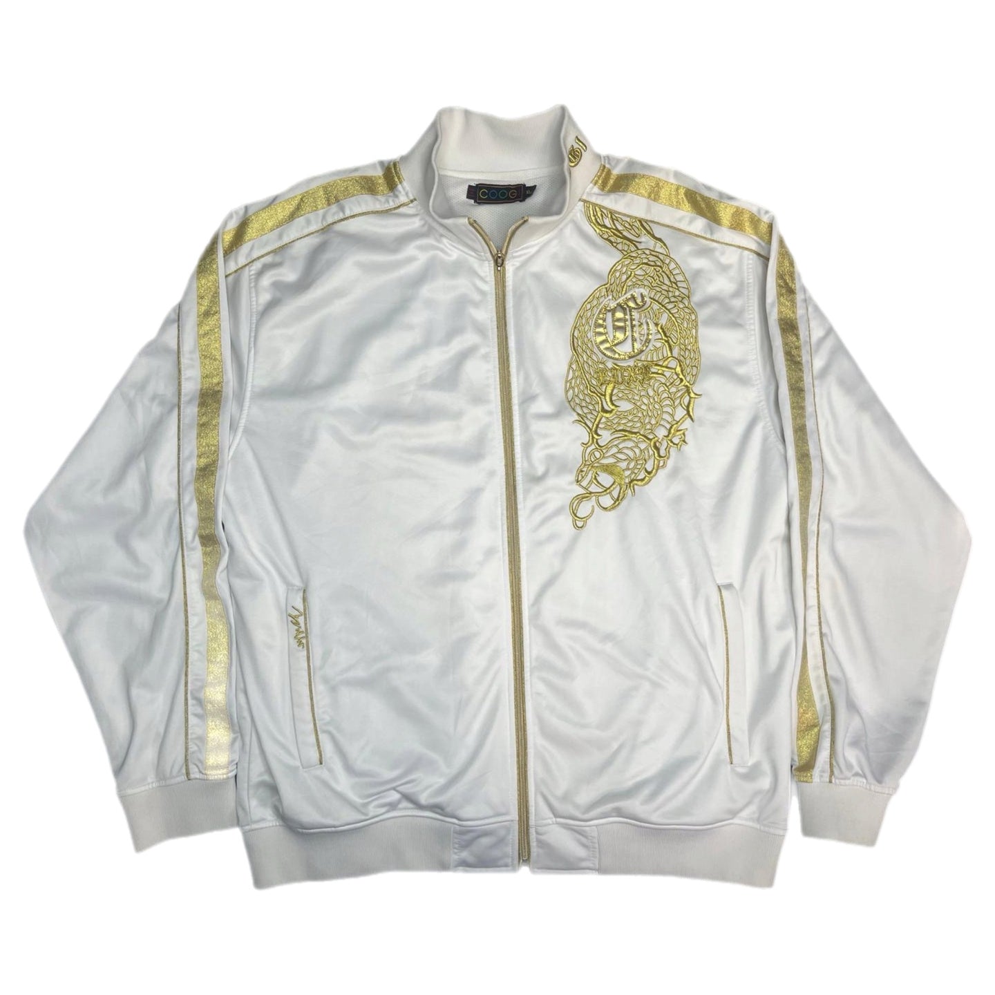 Coogi Y2K 2000s White Gold Vintage Embroidered Track Jacket, Size XL