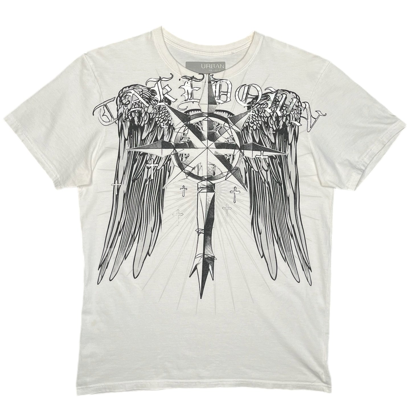 Takedown Gothic Angel Wing Y2K Grunge White Compass Top, Size Medium