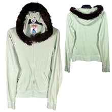 Load image into Gallery viewer, Juicy Couture Mint Velour Hoodie Reworked Fur Hood Y2K Large

