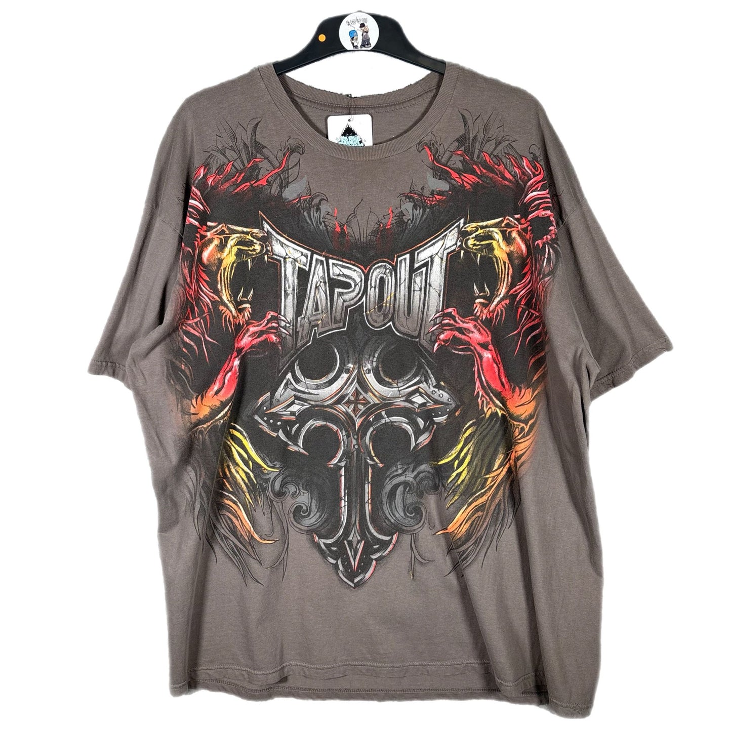 Y2K Gothic Grunge 2000s Brown Tapout Chrome Cross Lion Top Size XXL