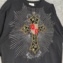 Load image into Gallery viewer, Avirex Black Gothic Cross Gold Grunge 2000s Top, Size XXL
