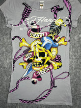 Load image into Gallery viewer, Ed Hardy Skull Crossbone Purple Rope Y2K Tattoo Style Top, Size Medium
