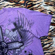 Load image into Gallery viewer, The Raw Uncut Purple Gothic Cross Angel Wing Y2K Grunge 2000s Top, Size Large
