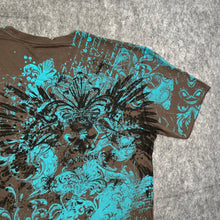 Load image into Gallery viewer, Retrofit Brown Turquoise Fleur De Lis Cyber Gothic Wing Y2K Grunge Top, Size XL
