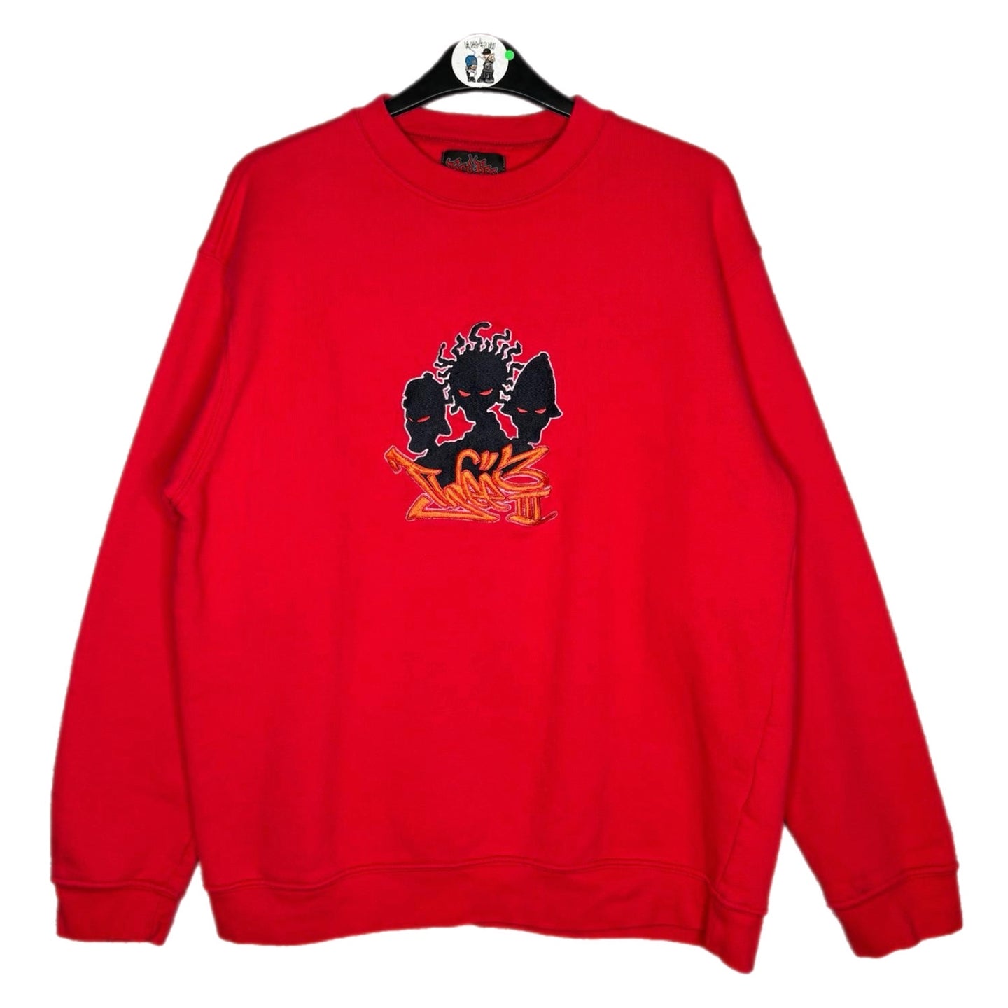 Red Roc Embroidered Cartoon Hiphop Y2K Sweater, Size XL