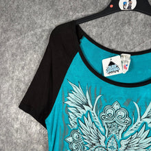Load image into Gallery viewer, Liberty Wear Turquoise Cross Graphic Angel Wings Top Tee XL Y2K Aesthetic
