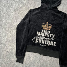 Load image into Gallery viewer, Juicy Couture Black Her Majesty Mcbling Y2K Velour Hoodie, Size Small
