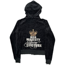 Load image into Gallery viewer, Juicy Couture Black Her Majesty Mcbling Y2K Velour Hoodie, Size Small
