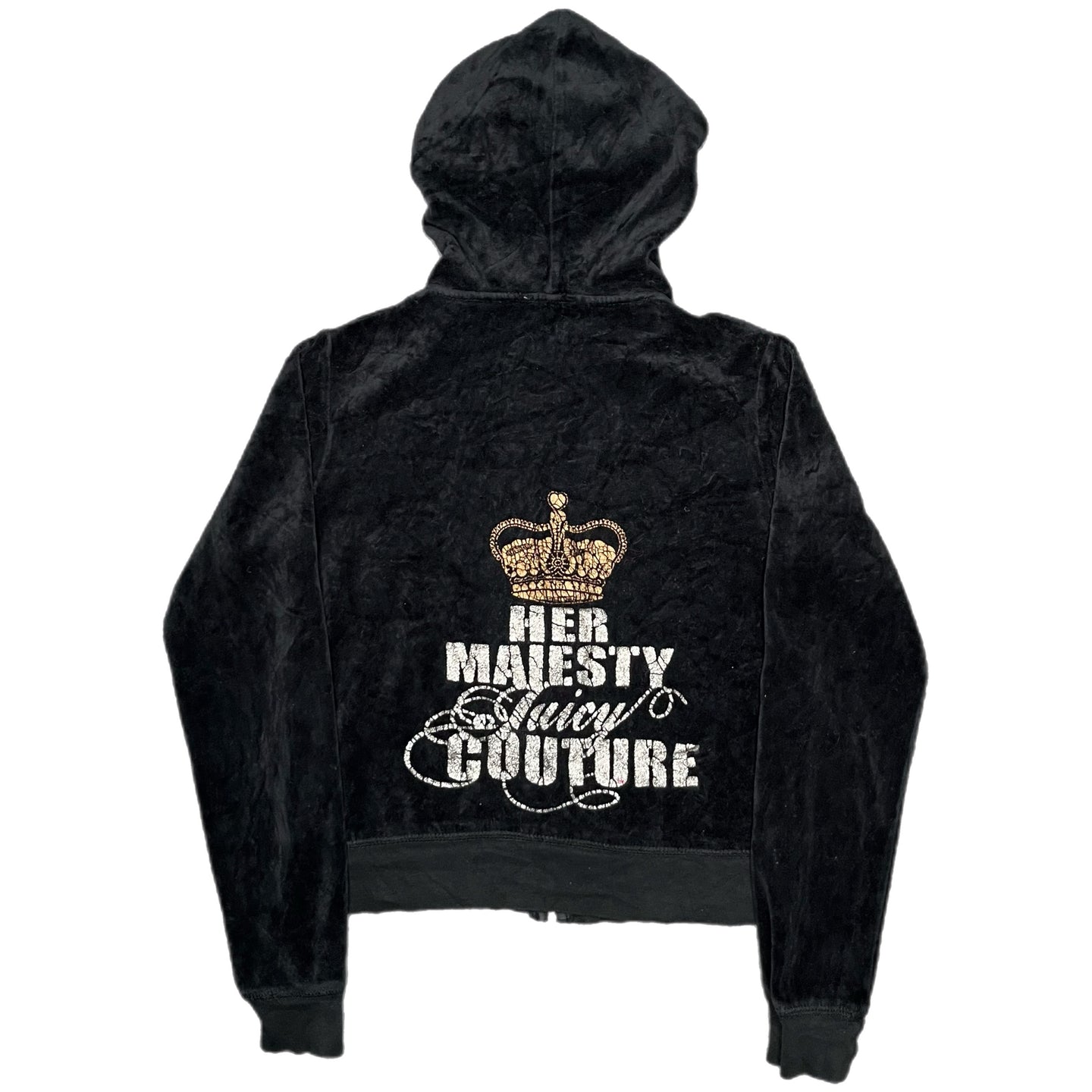 Juicy Couture Black Her Majesty Mcbling Y2K Velour Hoodie, Size Small