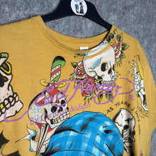 Load image into Gallery viewer, Ed Hardy Gothic Skull Y2K Yellow 2000s Top, Size XL
