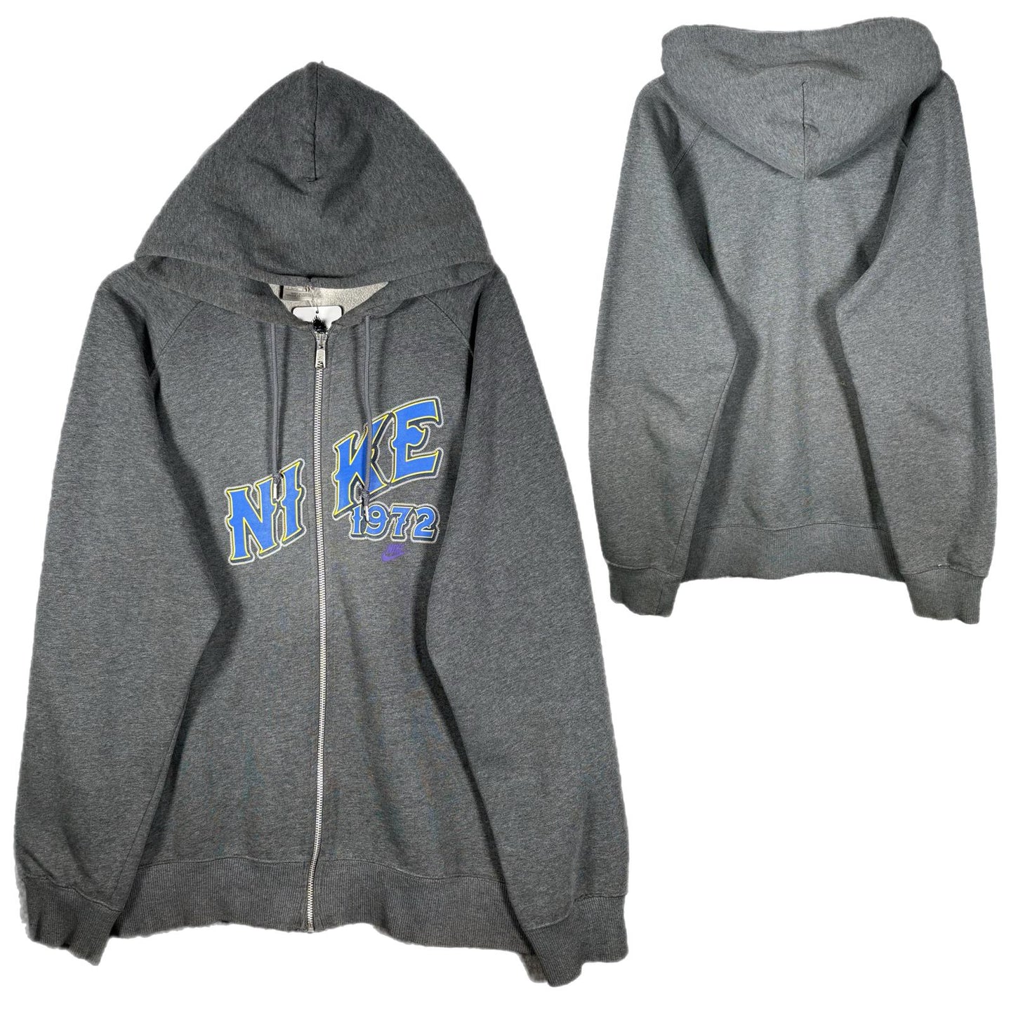 Y2K Nike Grey Zip Hoodie XL , Retro Logo, Y2K Sportswear Street Style