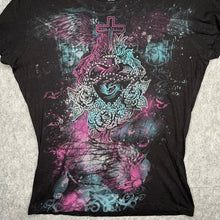 Load image into Gallery viewer, Sacred Heart Cross Y2K Pink Turquoise Mcbling 2000s Top, Size XL
