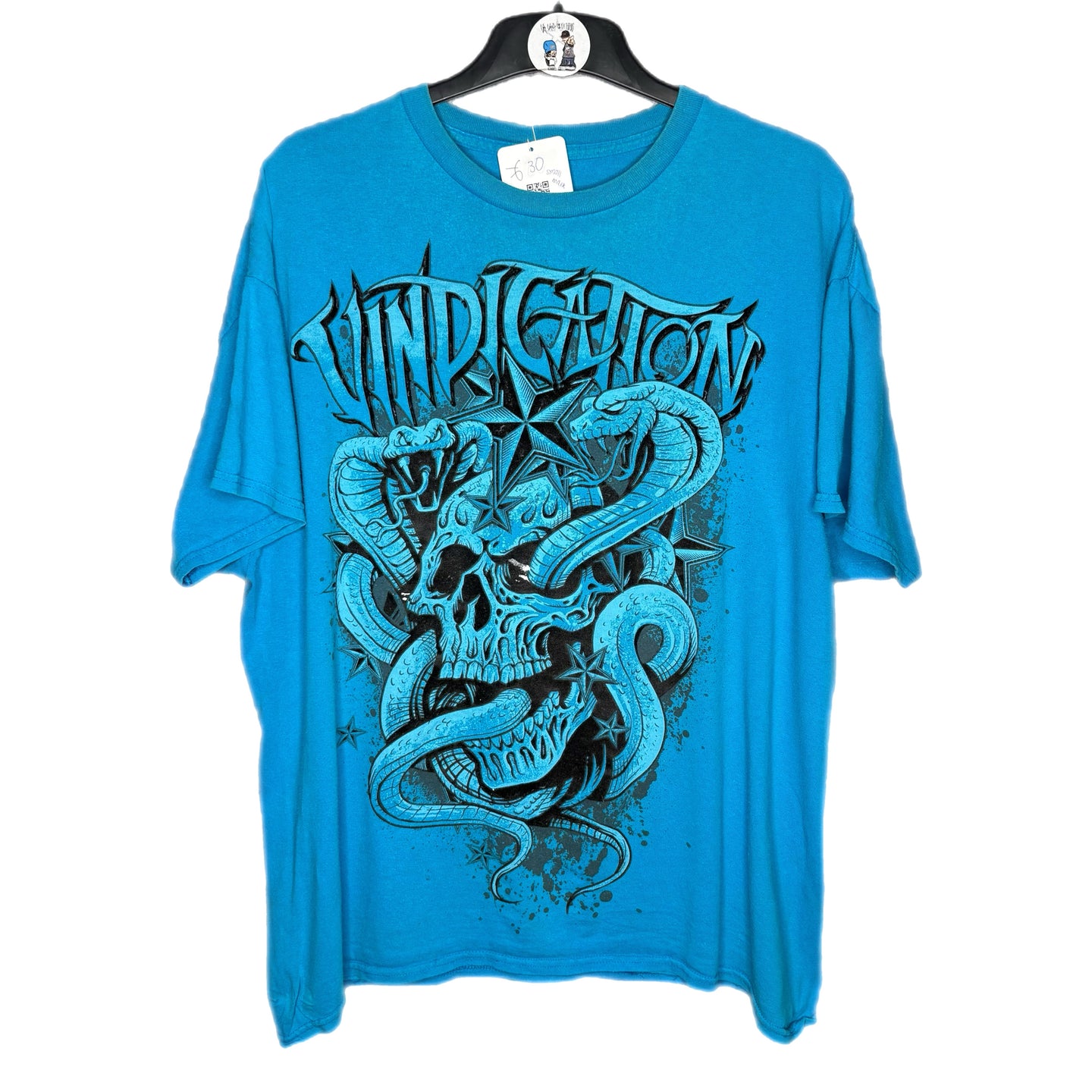 Vindication Blue Skull Snake Y2K Gothic Grunge Top, Size XL