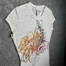 Load image into Gallery viewer, Baby Phat Y2K White Mcbling 2000s Rhinestone Sheer Top, Size Large
