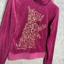 Load image into Gallery viewer, Juicy Couture Dark Pink Faux Fur Velour Y2K Scottie Dog Mcbling Hoodie, Size L
