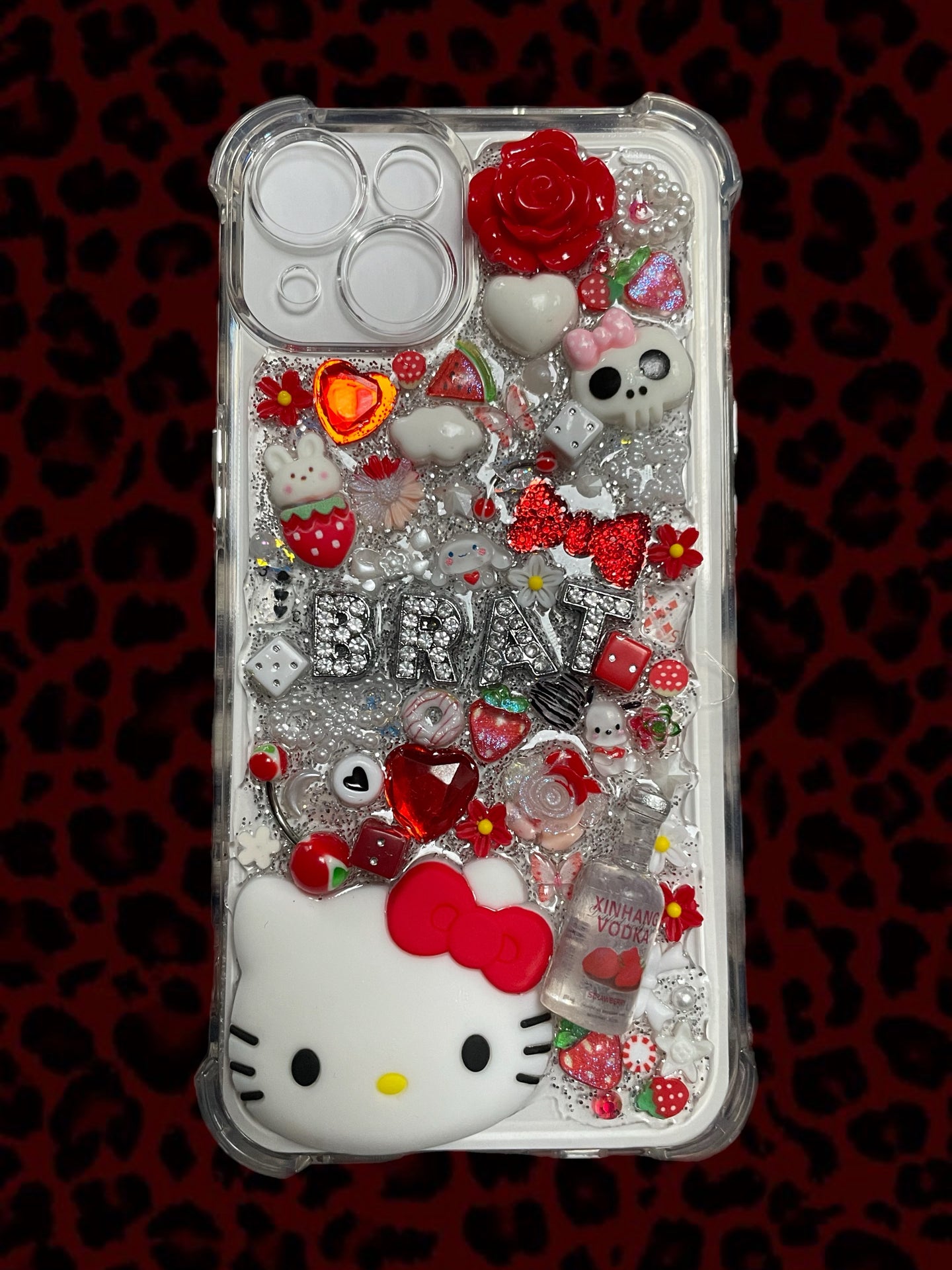 Iphone 13/14 Red Silver Hello Kitty Y2K Mcbling Custom Phone Case