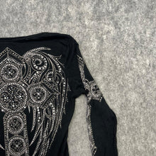 Load image into Gallery viewer, Vocal Rhinestone Mcbling Y2K Angel Wing Gothic Cross Long Sleeved Top,XS
