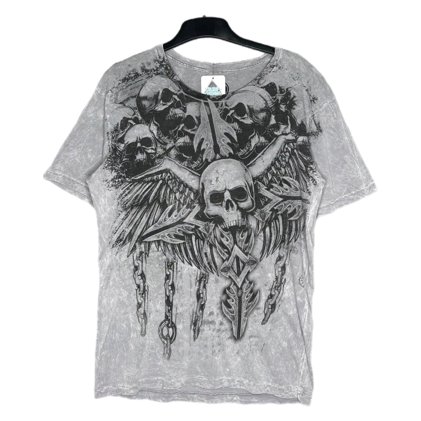 Hybrid Grey Skull Gothic Chain Y2K Grunge Top, Size Large