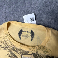 Load image into Gallery viewer, Carbon Black Yellow Y2K Silver Cross and Nautical Stars Graphic Top, Size XXL
