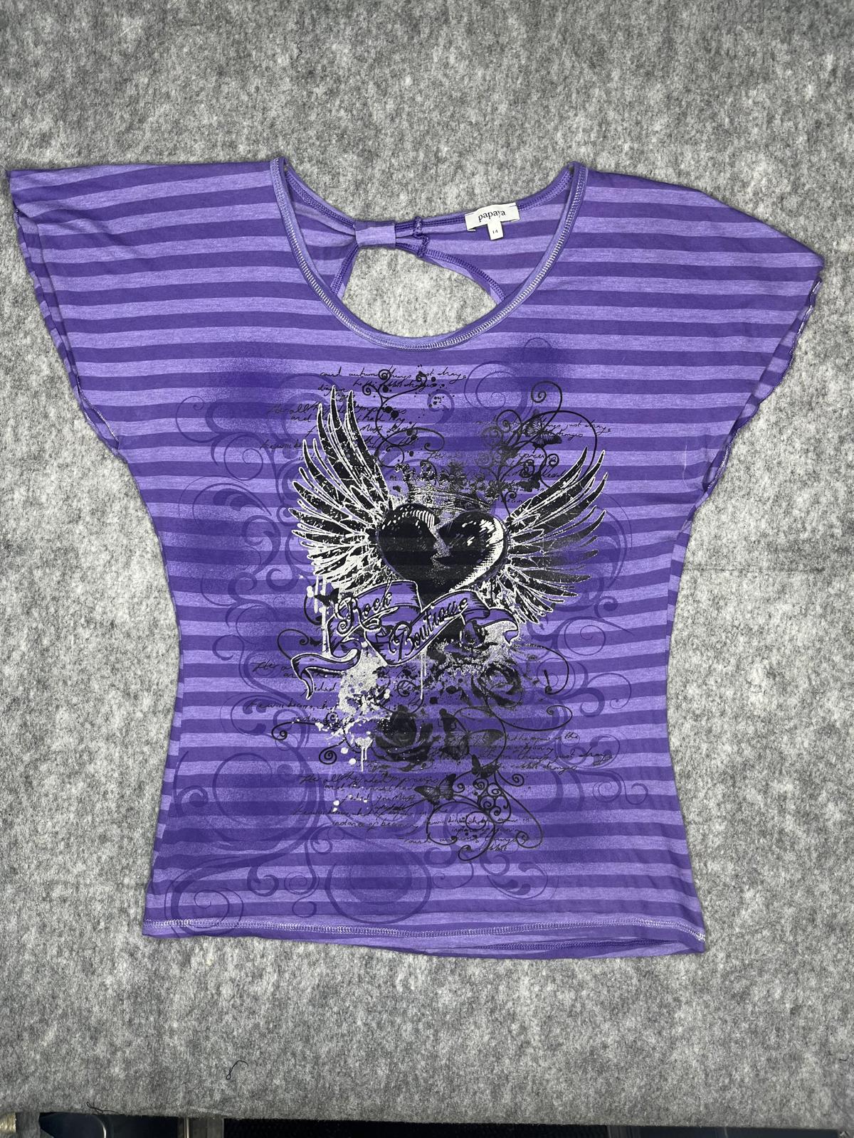 Papaya Grunge Angel Wing Heart Purple Stripe Y2K Top, Size XL