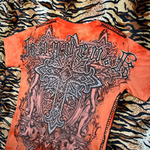 Load image into Gallery viewer, Gothic Cross Orange Grunge Y2K Cyber Tribal 2000s Emo Scene Top, Size Medium
