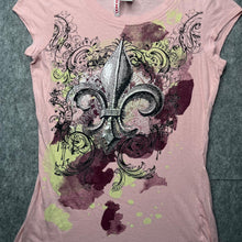 Load image into Gallery viewer, Fleur De Lis Light Pink Y2K Mcbling 2000s Grunge Top, Size Large
