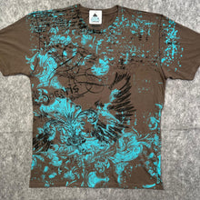 Load image into Gallery viewer, Retrofit Brown Turquoise Fleur De Lis Cyber Gothic Wing Y2K Grunge Top, Size XL
