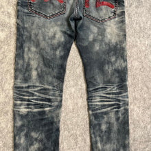 Load image into Gallery viewer, Evisu Blue Red Stitch Acid Wash Y2K Grunge 2000s Ripped Jeans, Waist 28
