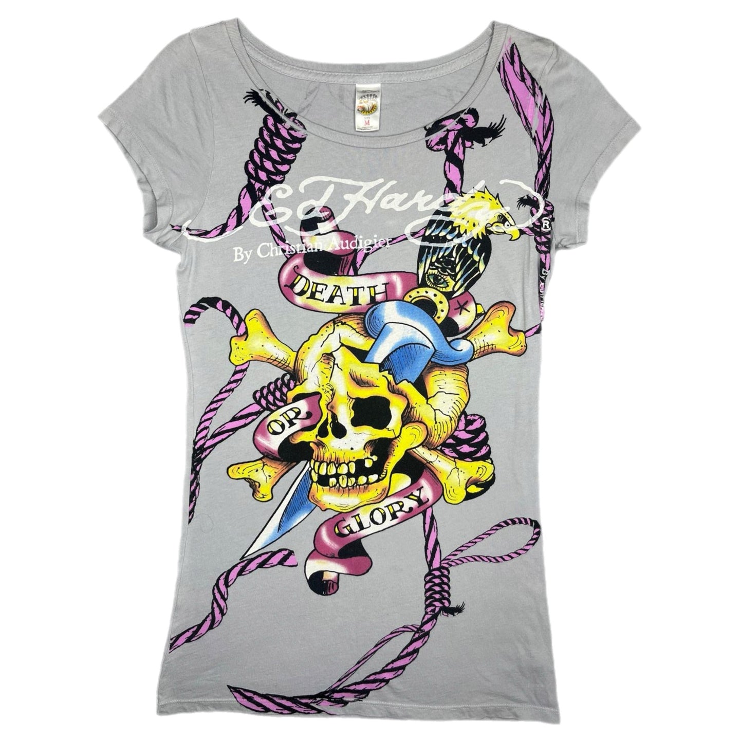 Ed Hardy Skull Crossbone Purple Rope Y2K Tattoo Style Top, Size Medium