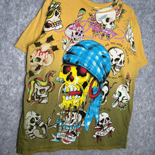 Load image into Gallery viewer, Ed Hardy Gothic Skull Y2K Yellow 2000s Top, Size XL
