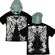 Load image into Gallery viewer, MMA Elite Hooded Black White Y2K Gothic Skull Top, Size Large
