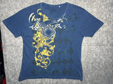 Load image into Gallery viewer, Guess Y2K Blue Gothic Grunge Fleur De Lis Vintage Top, Size XXL
