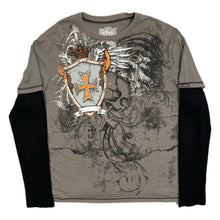 Load image into Gallery viewer, MMA Elite Grey Thermal Long Sleeve Y2k Gothic Skull 2000s Top, Size XL
