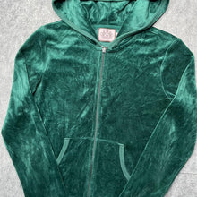 Load image into Gallery viewer, Juicy Couture Dark Green Pink Crown Tiara Y2K Mcbling Velour Zip Hoodie, Small
