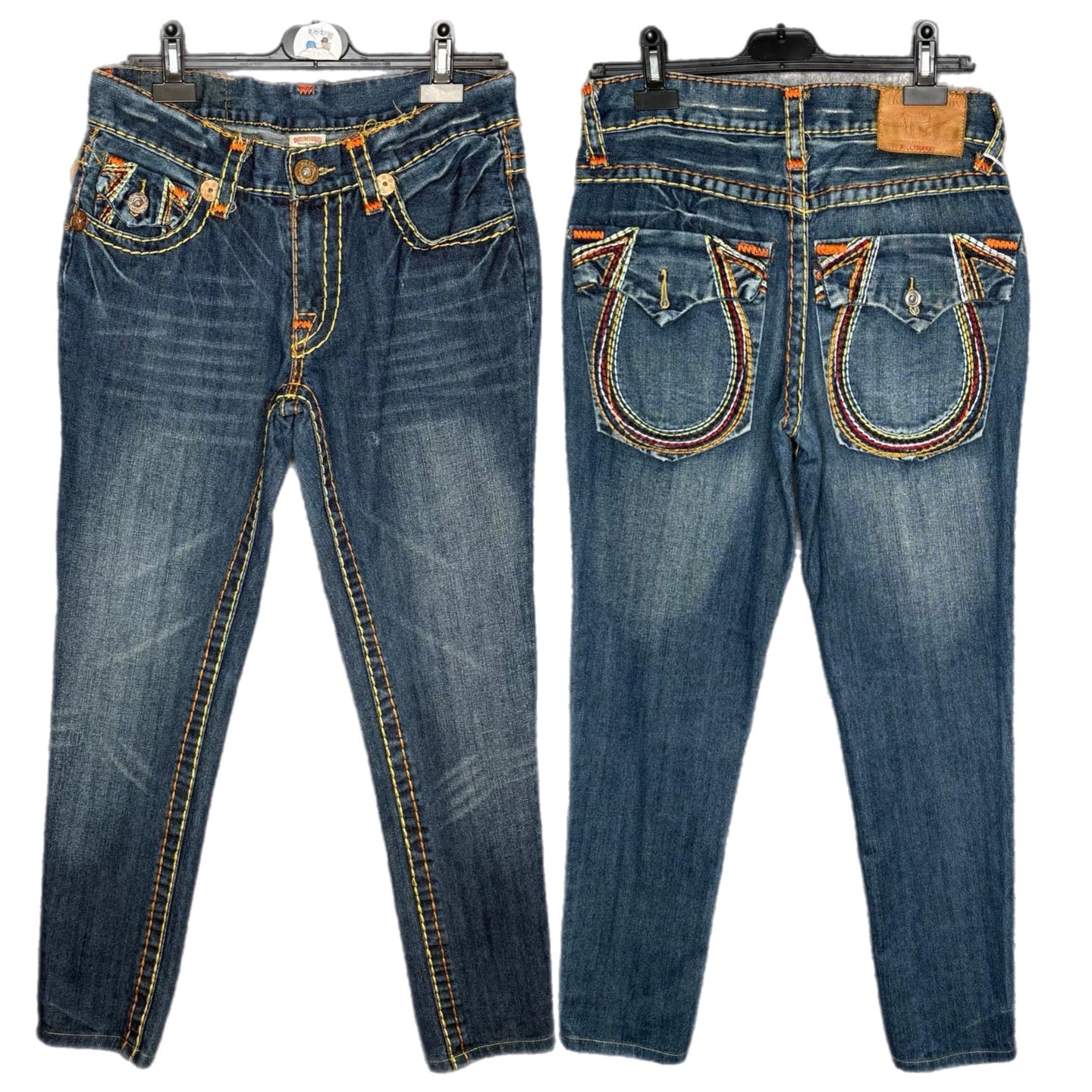 True Religion Multi Stitch Horseshoe Grunge Y2K Blue Jeans, Size M