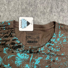 Load image into Gallery viewer, Retrofit Brown Turquoise Fleur De Lis Cyber Gothic Wing Y2K Grunge Top, Size XL
