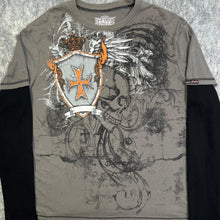 Load image into Gallery viewer, MMA Elite Grey Thermal Long Sleeve Y2k Gothic Skull 2000s Top, Size XL
